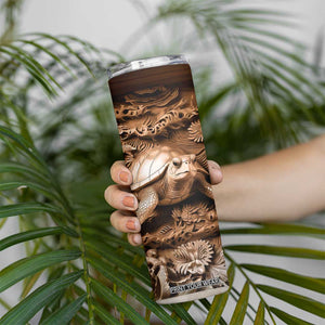 Personalized Turtle Skinny Tumbler with Leather Carving Artistic Design TS04 Print Your Wear