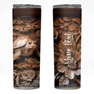 Personalized Turtle Skinny Tumbler with Leather Carving Artistic Design TS04 Multicolor Print Your Wear