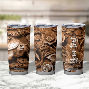 Personalized Turtle Tumbler Cup with Leather Carving Artistic Design TS04 Print Your Wear