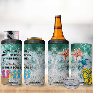 Personalized Turtle on the Beach 4 in 1 Can Cooler Tumbler with Coastal Theme TS04 Print Your Wear