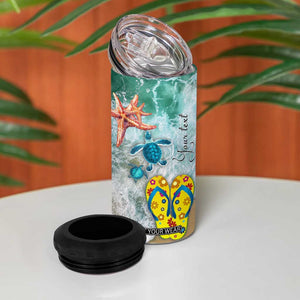 Personalized Turtle on the Beach 4 in 1 Can Cooler Tumbler with Coastal Theme TS04 Print Your Wear