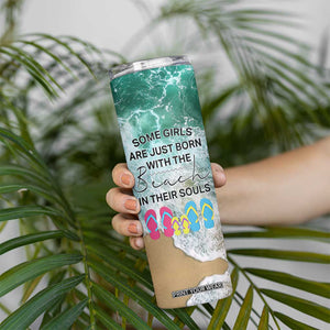 Personalized Turtle on the Beach Skinny Tumbler with Coastal Theme TS04 Print Your Wear