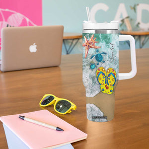 Personalized Turtle on the Beach Tumbler With Handle with Coastal Theme TS04 Print Your Wear