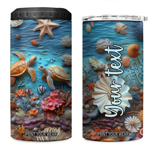 Personalized Turtles in the Ocean 4 in 1 Can Cooler Tumbler with Plaster Carving Style TS04 One Size: 16 oz Multicolor Print Your Wear