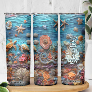 Personalized Turtles in the Ocean Skinny Tumbler with Plaster Carving Style TS04 Print Your Wear