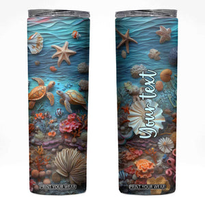 Personalized Turtles in the Ocean Skinny Tumbler with Plaster Carving Style TS04 Multicolor Print Your Wear