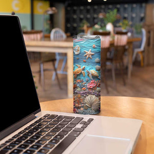 Personalized Turtles in the Ocean Skinny Tumbler with Plaster Carving Style TS04 Print Your Wear