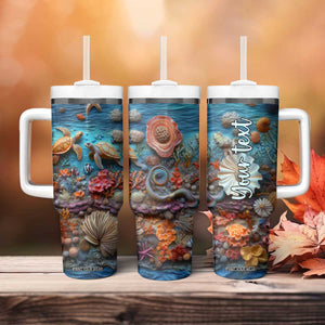 Personalized Turtles in the Ocean Tumbler With Handle with Plaster Carving Style TS04 Print Your Wear