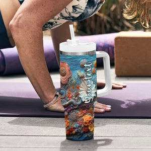 Personalized Turtles in the Ocean Tumbler With Handle with Plaster Carving Style TS04 Print Your Wear