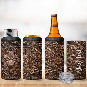 Personalized Wolf 4 in 1 Can Cooler Tumbler with Leather Carving Artistic Design TS04 Print Your Wear