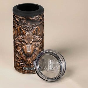 Personalized Wolf 4 in 1 Can Cooler Tumbler with Leather Carving Artistic Design TS04 Print Your Wear