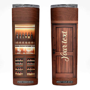 Personalized Wooden Wine Cabinet Skinny Tumbler with Rustic Vintage Look TS04 Multicolor Print Your Wear