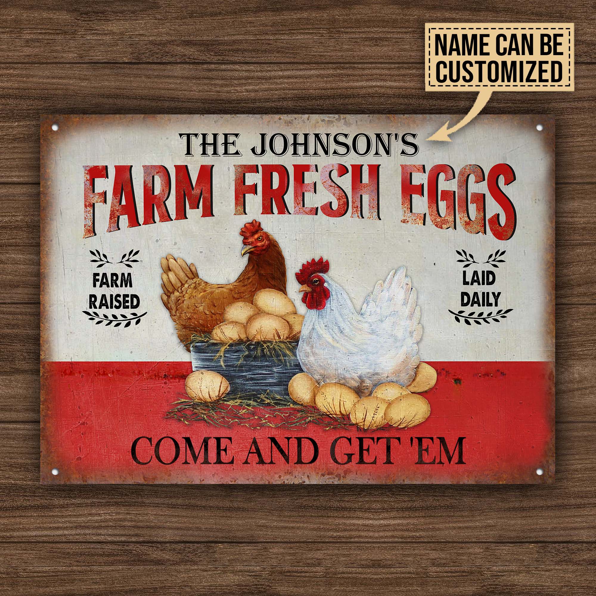 Personalized Metal Sign Chicken Farm Raised Laid Daily CTM One Size 24x18 inch (60.96x45.72 cm) Custom - Printyourwear