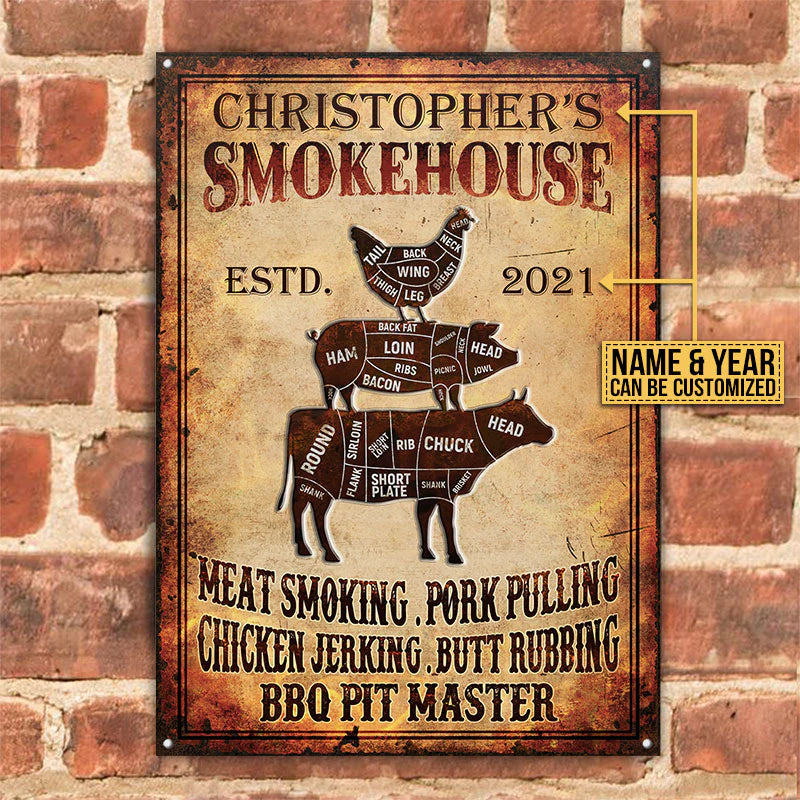 Personalized Metal Sign Grilling Smoke House Meat Smoking CTM00 One Size 24x18 inch (60.96x45.72 cm) Custom - Printyourwear