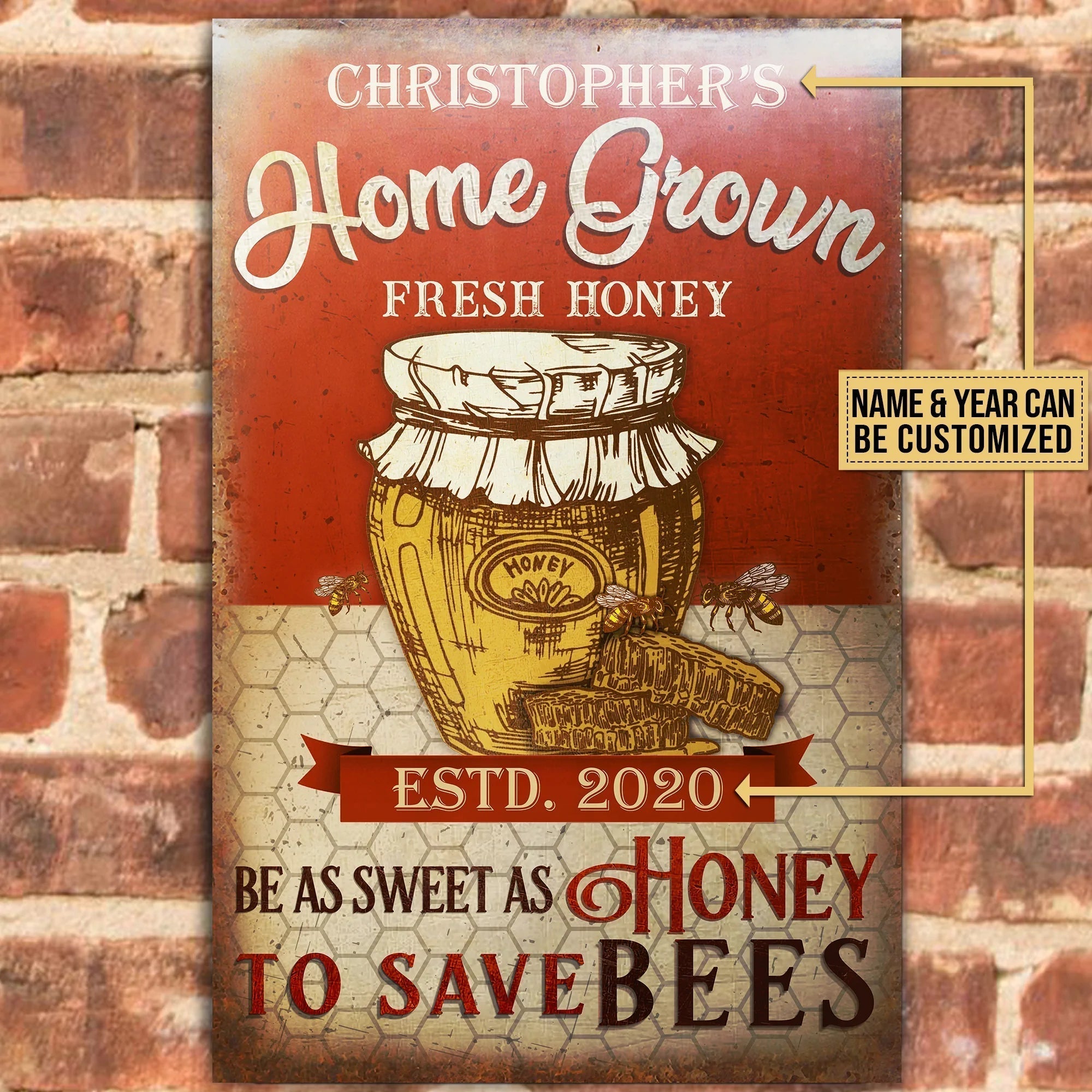 Personalized Metal Sign Honey Bee Farm CTM One Size 24x18 inch (60.96x45.72 cm) Custom - Printyourwear