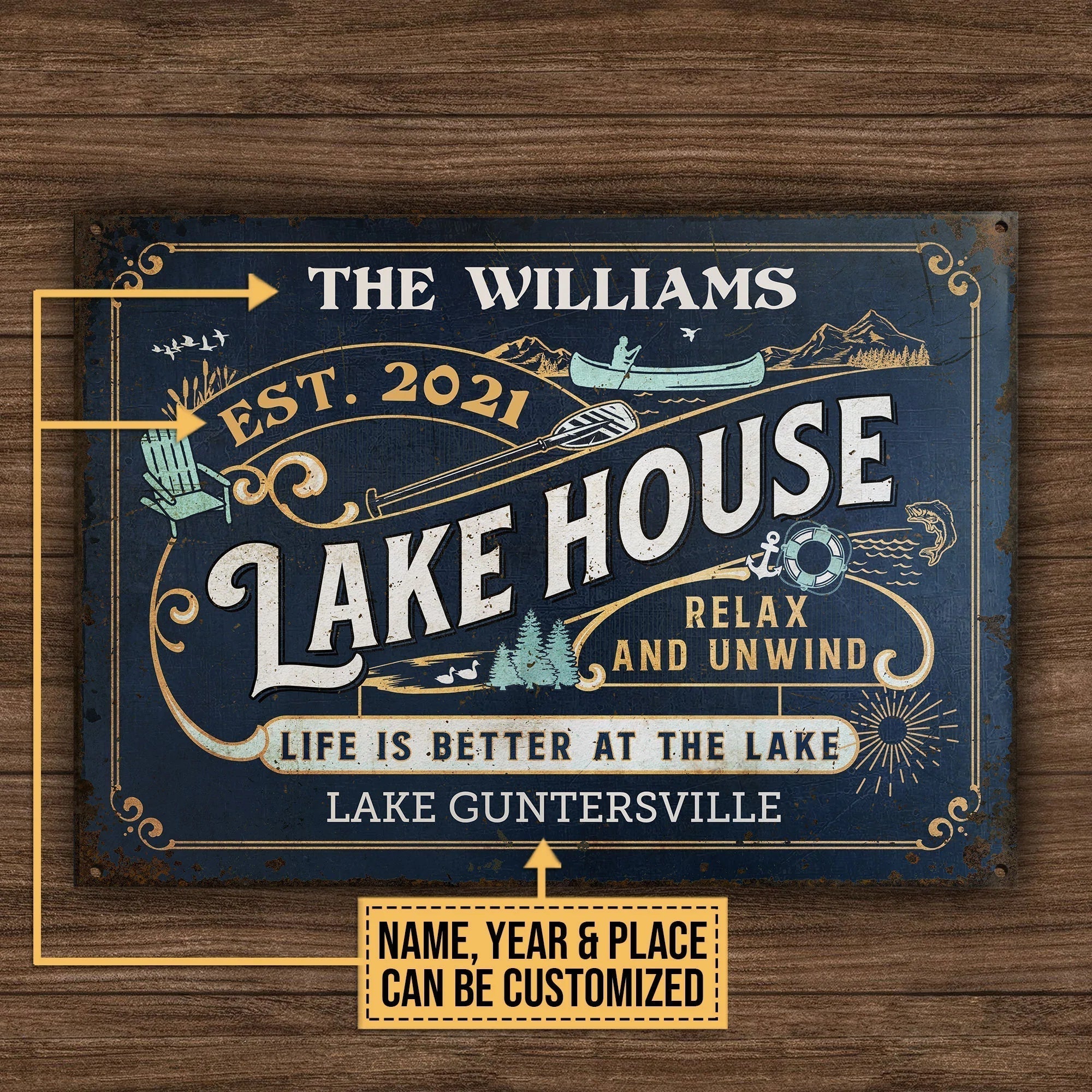 Personalized Metal Sign Lake House Life Better CTM00 One Size 24x18 inch (60.96x45.72 cm) Custom - Printyourwear