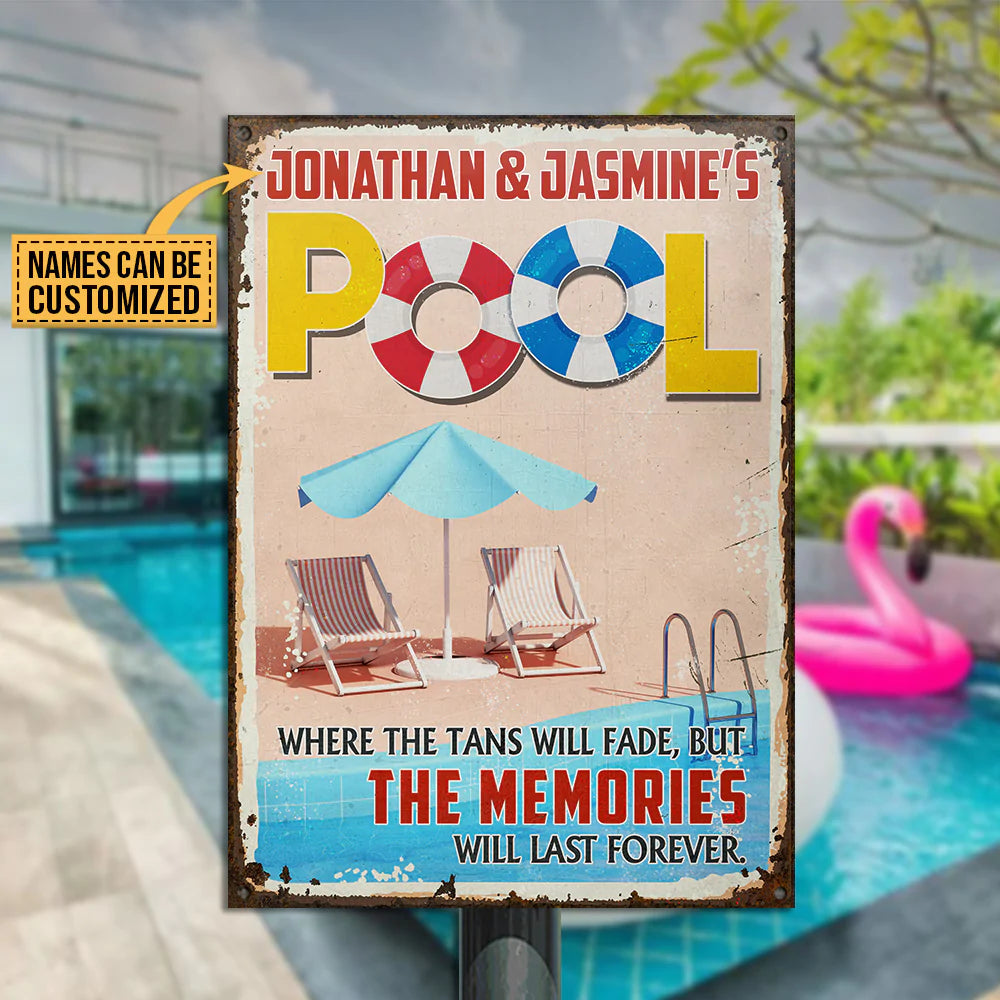 Personalized Metal Sign Swimming Pool The Memories Will Last CTM One Size 24x18 inch (60.96x45.72 cm) Custom - Printyourwear