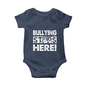 Pink Shirt Day Baby Onesie Bullying Stops Here Stand Up To Bullies TS02 Navy Print Your Wear