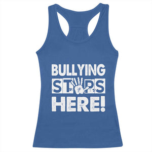 Pink Shirt Day Racerback Tank Top Bullying Stops Here Stand Up To Bullies TS02 Royal Blue Print Your Wear