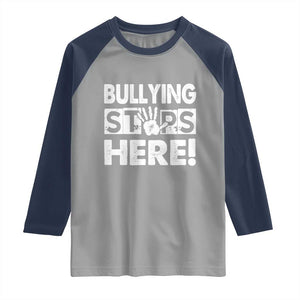 Pink Shirt Day Raglan Shirt Bullying Stops Here Stand Up To Bullies TS02 Sport Gray Navy Print Your Wear
