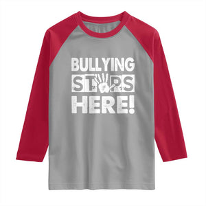Pink Shirt Day Raglan Shirt Bullying Stops Here Stand Up To Bullies TS02 Sport Gray Red Print Your Wear