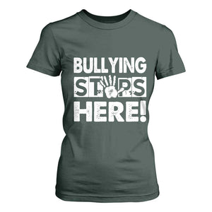 Pink Shirt Day T Shirt For Women Bullying Stops Here Stand Up To Bullies TS02 Dark Forest Green Print Your Wear