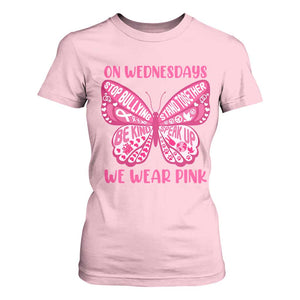 Pink Shirt Day T Shirt For Women On Wednesdays We Wear Pink Anti Bullying Butterfly TS02 Light Pink Print Your Wear