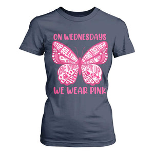 Pink Shirt Day T Shirt For Women On Wednesdays We Wear Pink Anti Bullying Butterfly TS02 Navy Print Your Wear