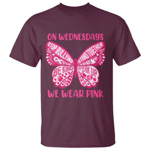 Pink Shirt Day T Shirt On Wednesdays We Wear Pink Anti Bullying Butterfly TS02 Maroon Print Your Wear