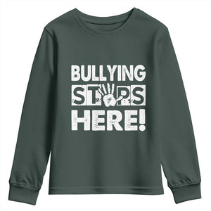 Pink Shirt Day Youth Sweatshirt Bullying Stops Here Stand Up To Bullies TS02 Dark Forest Green Print Your Wear