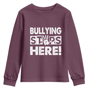 Pink Shirt Day Youth Sweatshirt Bullying Stops Here Stand Up To Bullies TS02 Maroon Print Your Wear