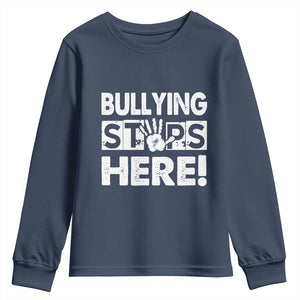 Pink Shirt Day Youth Sweatshirt Bullying Stops Here Stand Up To Bullies TS02 Navy Print Your Wear