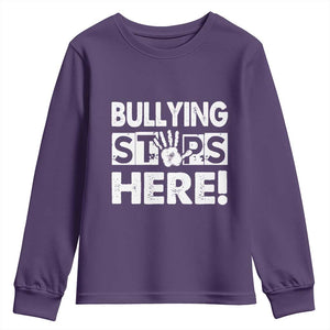 Pink Shirt Day Youth Sweatshirt Bullying Stops Here Stand Up To Bullies TS02 Purple Print Your Wear