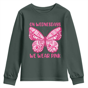 Pink Shirt Day Youth Sweatshirt On Wednesdays We Wear Pink Anti Bullying Butterfly TS02 Dark Forest Green Print Your Wear