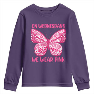 Pink Shirt Day Youth Sweatshirt On Wednesdays We Wear Pink Anti Bullying Butterfly TS02 Purple Print Your Wear