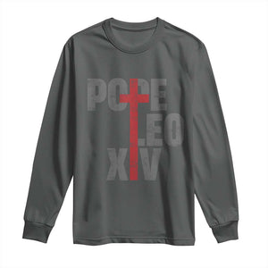 Pope Leo XIV Long Sleeve Shirt First American Pope Catholic Religious Cross TS11 Dark Heather Print Your Wear