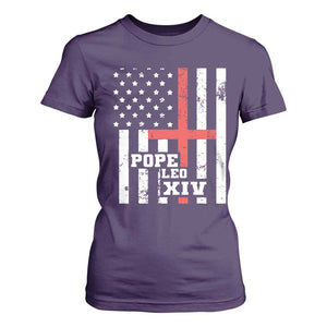 Pope Leo XIV T Shirt For Women First American Pope Catholic Religious Cross American Flag TS11 Purple Print Your Wear