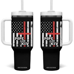 Pope Leo XIV Tumbler With Handle First American Pope Catholic Religious Cross American Flag TS11 One Size: 40 oz Black Print Your Wear
