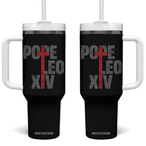 Pope Leo XIV Tumbler With Handle First American Pope Catholic Religious Cross TS11 One Size: 40 oz Black Print Your Wear