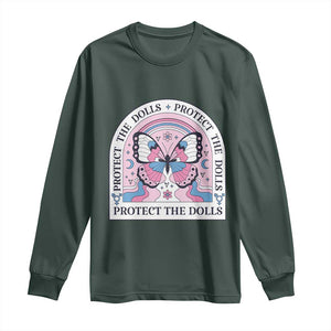 Protect The Dolls Long Sleeve Shirt Trans Women Pride Month Butterfly TS11 Dark Forest Green Print Your Wear