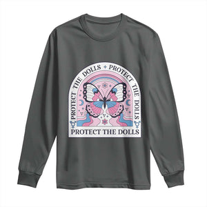 Protect The Dolls Long Sleeve Shirt Trans Women Pride Month Butterfly TS11 Dark Heather Print Your Wear