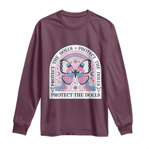 Protect The Dolls Long Sleeve Shirt Trans Women Pride Month Butterfly TS11 Maroon Print Your Wear