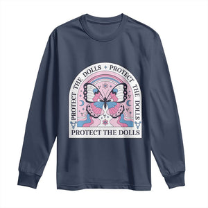 Protect The Dolls Long Sleeve Shirt Trans Women Pride Month Butterfly TS11 Navy Print Your Wear
