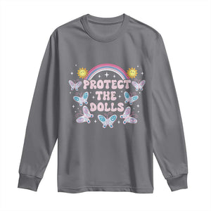 Protect The Dolls Long Sleeve Shirt Trans Women Pride Month Retro Groove Butterfly TS11 Charcoal Print Your Wear