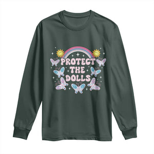 Protect The Dolls Long Sleeve Shirt Trans Women Pride Month Retro Groove Butterfly TS11 Dark Forest Green Print Your Wear