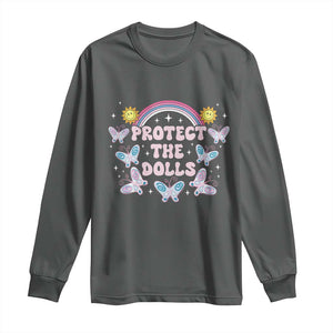 Protect The Dolls Long Sleeve Shirt Trans Women Pride Month Retro Groove Butterfly TS11 Dark Heather Print Your Wear