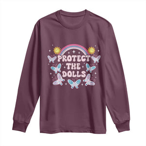 Protect The Dolls Long Sleeve Shirt Trans Women Pride Month Retro Groove Butterfly TS11 Maroon Print Your Wear