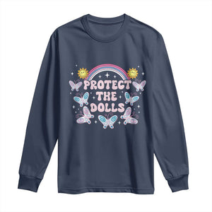 Protect The Dolls Long Sleeve Shirt Trans Women Pride Month Retro Groove Butterfly TS11 Navy Print Your Wear