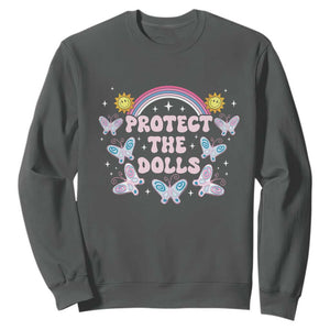 Protect The Dolls Sweatshirt Trans Women Pride Month Retro Groove Butterfly TS11 Dark Heather Print Your Wear