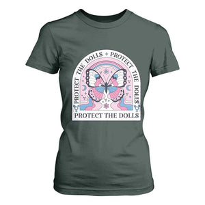 Protect The Dolls T Shirt For Women Trans Women Pride Month Butterfly TS11 Dark Forest Green Print Your Wear